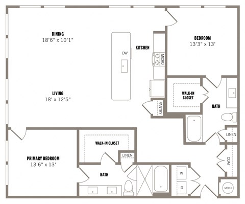 Floor plan for 2 beds, 2 baths, 1527 sqft